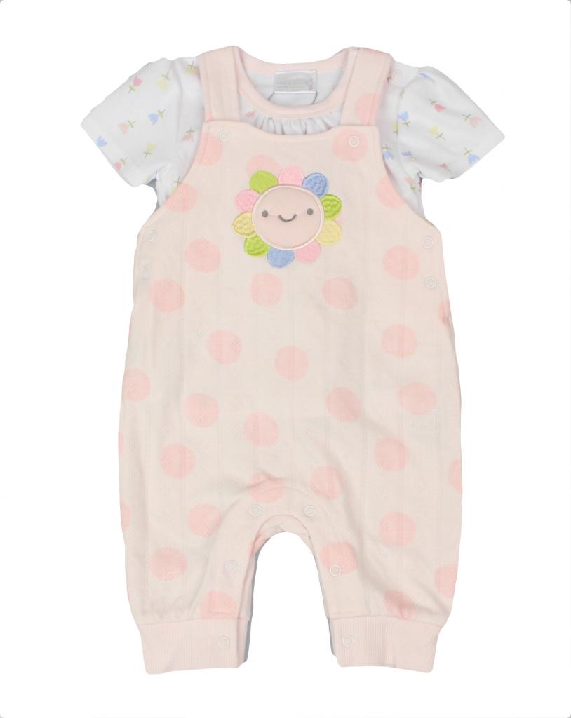 Pointelle Flower Dungaree Set – Pink by Pure & Soft (0–6 Months) - Image 2