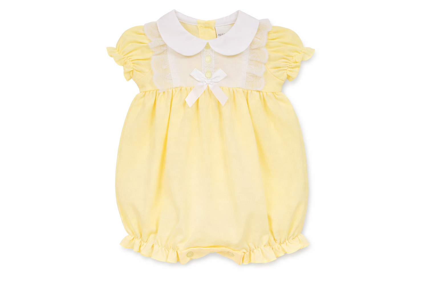 Lemon Yellow "Lace and Bow" Romper by Nursery Time (Newborn-6 Months) - Image 2