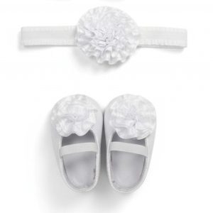 White Rosette Shoe & Headband Boxed Set (0–6 Months)