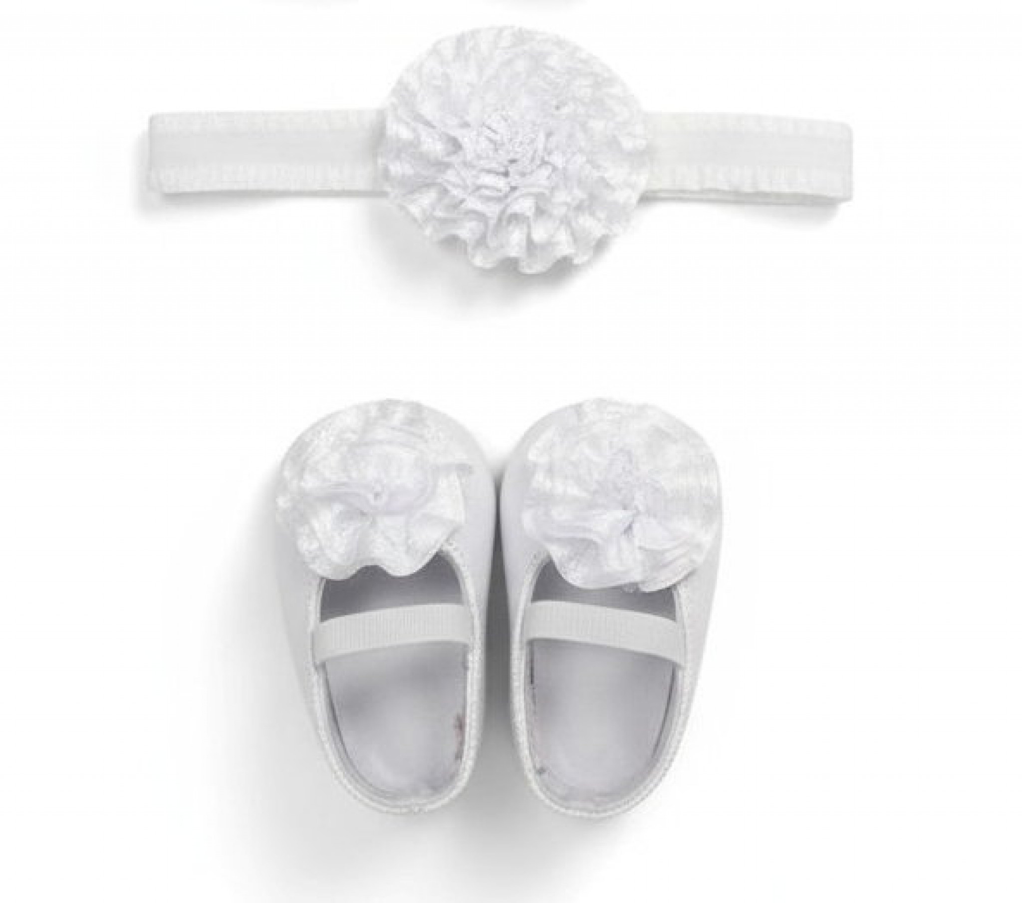 White Rosette Shoe & Headband Boxed Set (0–6 Months)