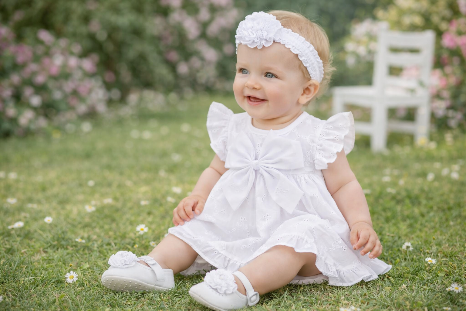 White Rosette Shoe & Headband Boxed Set (0–6 Months) - Image 2