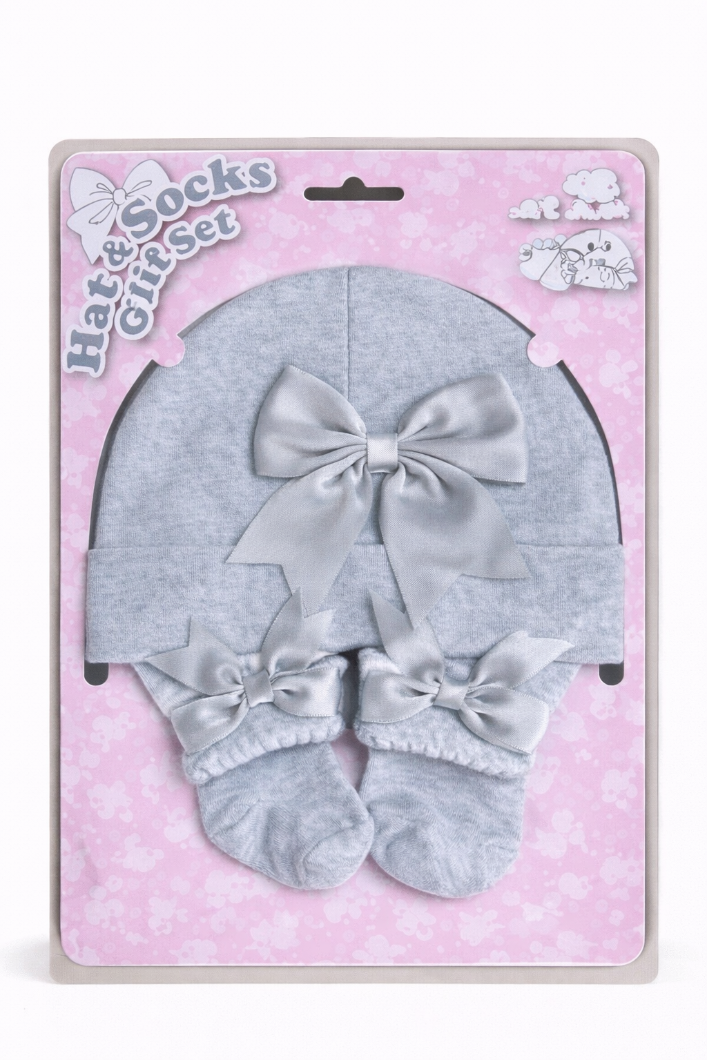 Grey Bow Hat & Socks Set by Soft Touch (Newborn–3 Months) - Image 2