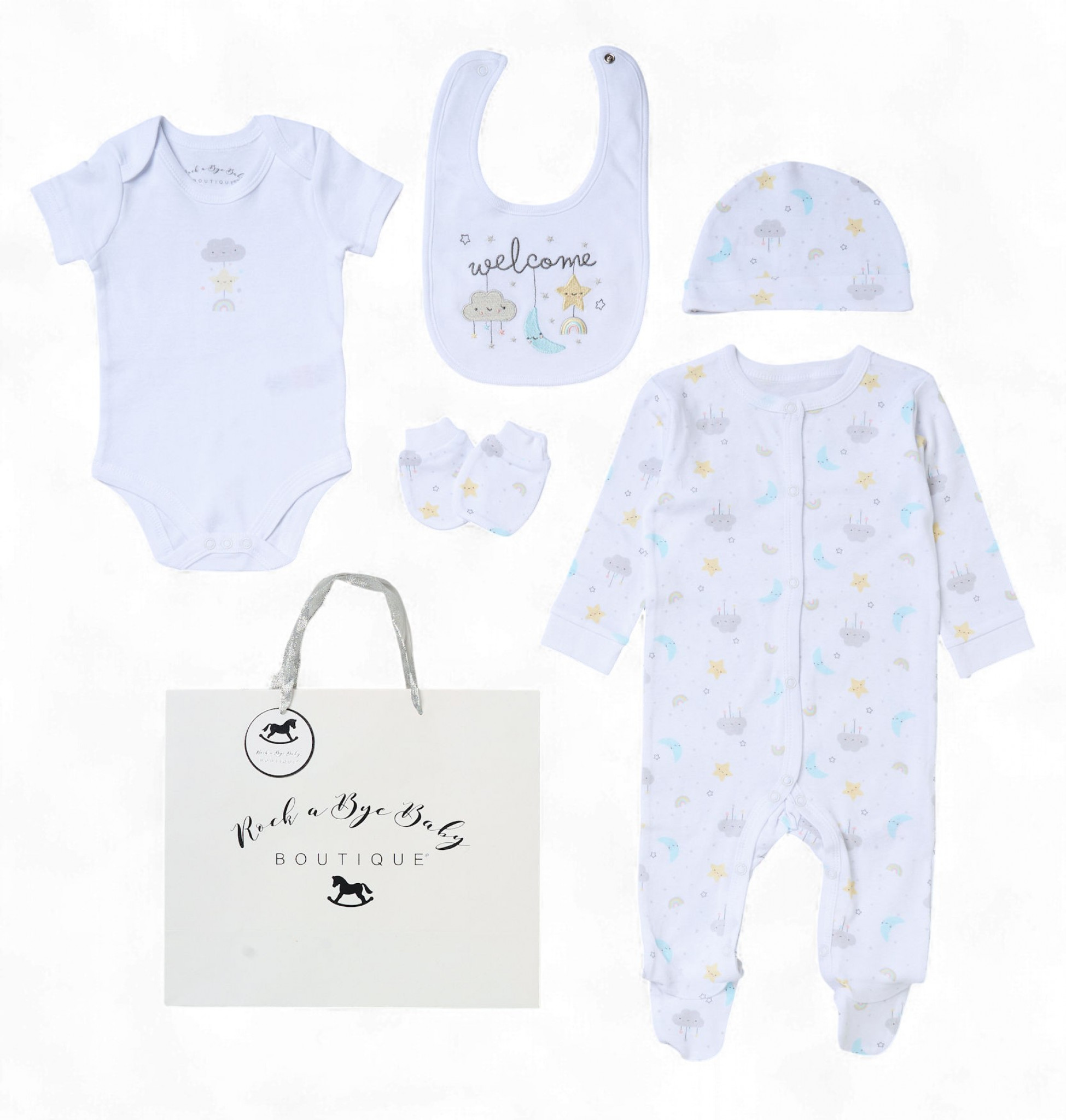 “Welcome” 5-Piece Layette Set (Newborn–6 Months) by Rock-a-Bye Boutique - Image 2