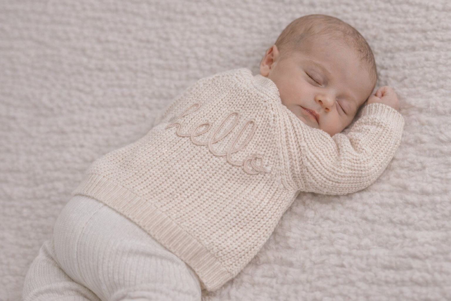 Cream “Hello” Knitted Cardigan (0–12 Months) by Rock a Bye Boutique