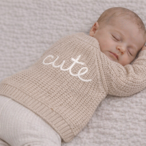 Natural “Cute” Knitted Cardigan (0–12 Months) by Rock a Bye Boutique