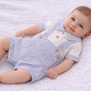 Oxford Stripe Short Dungaree Set by My Little Chick (Newborn–6 Months)