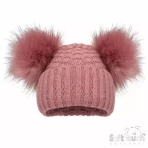 Rose Deluxe Check Knit Pom Pom Hat – by Soft Touch (12–24 Months)