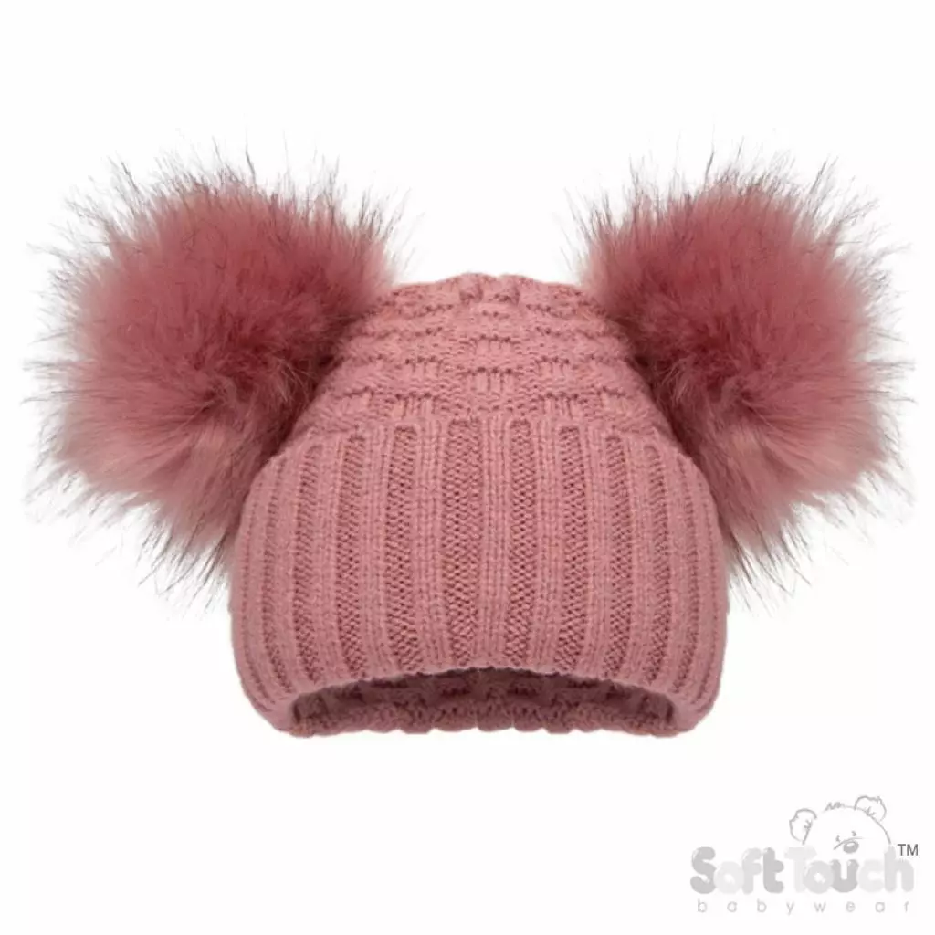 Rose Deluxe Check Knit Pom Pom Hat – by Soft Touch (12–24 Months)
