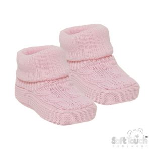 Pink Knitted Roll-Down Ankle Booties – by Soft Touch (Newborn)
