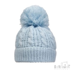 Sky Deluxe Cable Knit Pom Pom Hat – by Soft Touch (Newborn–12 Months)