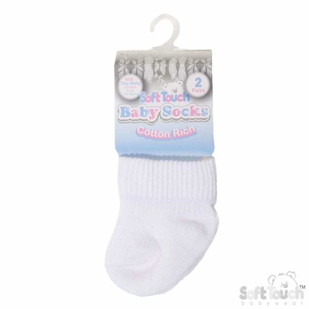 White 2-Pair Premature Infant Socks – by Soft Touch (Tiny Baby) - Image 4