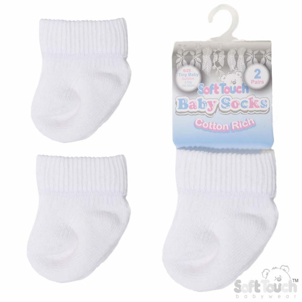 White 2-Pair Premature Infant Socks – by Soft Touch (Tiny Baby) - Image 3