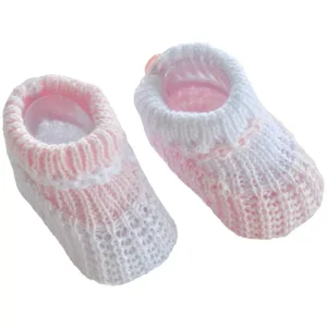 White/Pink Knitted Booties – by Soft Touch (Newborn)
