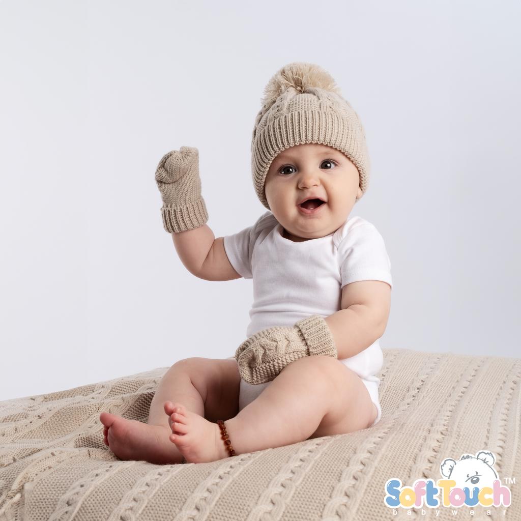Biscuit Zero Cable Mittens – by Soft Touch (Newborn–12 months)