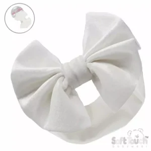 Cream Velour Bow Headband – by Soft Touch (0–12 Months)