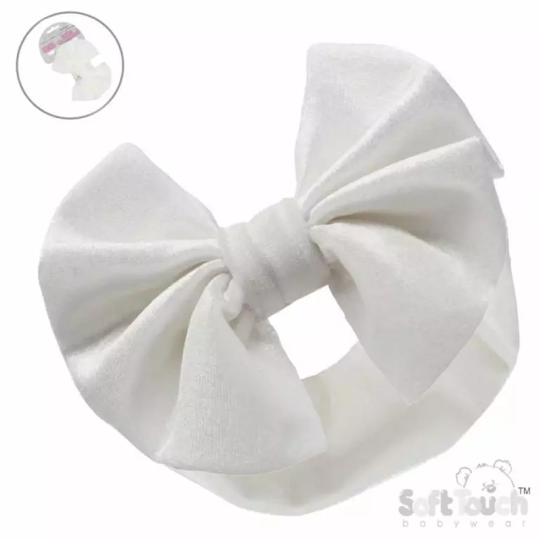 Cream Velour Bow Headband – by Soft Touch (0–12 Months)