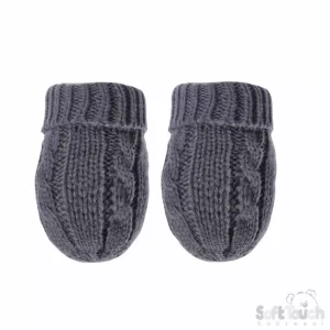 Steel Blue Cable Mittens – by Soft Touch (Newborn–12 Months)