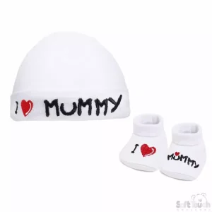 White Mummy Hat & Booties Set – by Soft Touch CLEARANCE‼️