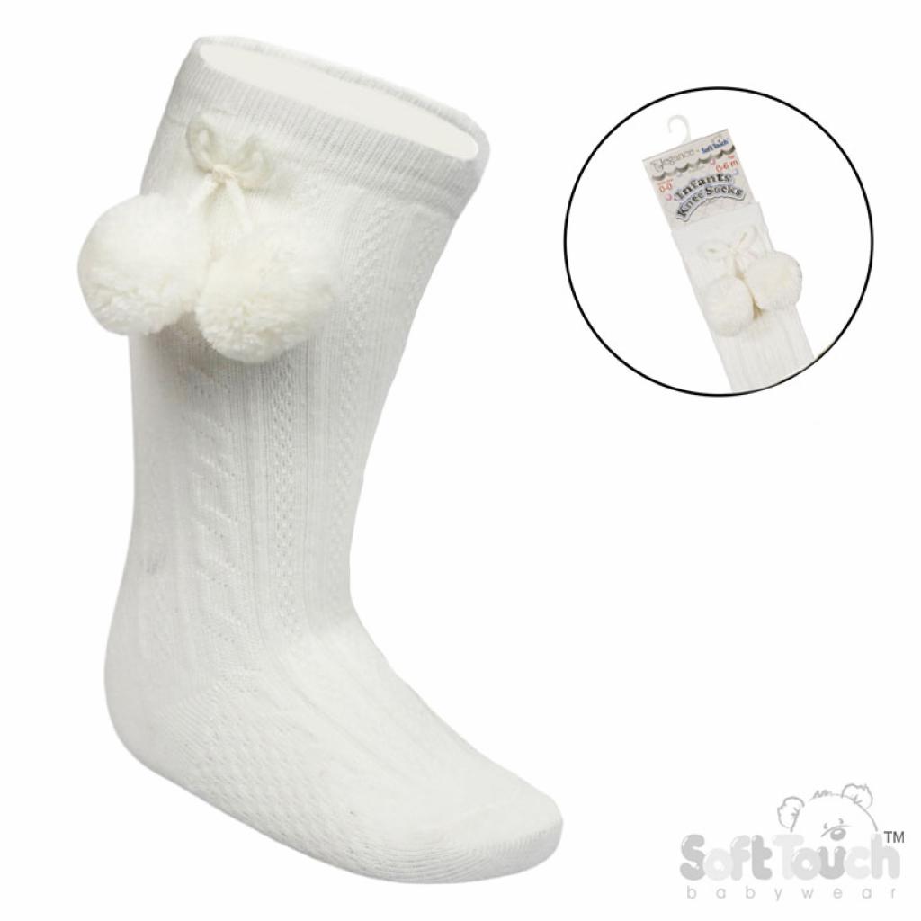 Cream Elegance Pom Pom Socks – by Soft Touch (6–12 Months; 12–24 Months)
