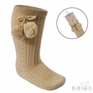 Coffee Elegance Pom Pom Socks – by Soft Touch (6–24 Months)