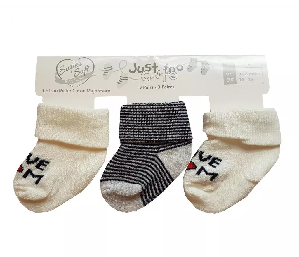 3-Pack “I Love Mum” Socks – by Just Too Cute (6–12 months)