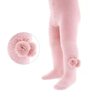 Rose Check Pom Pom Tights – by Soft Touch (3–6 & 12–24 Months)