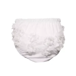 White Cotton Flower Pants – by Soft Touch (6–18 Months)