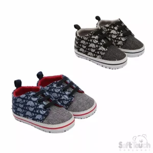 Elephant Design Print Chevron Twill Shoes – by Soft Touch (6–15 Months)