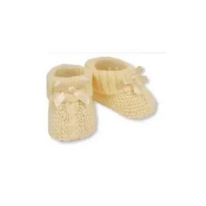 Lemon Cable Knit Booties – by Nursery Time (0–3 Months)