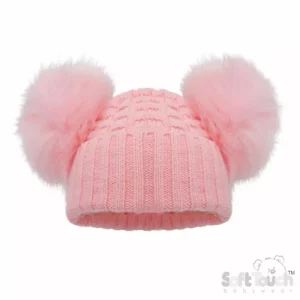 Pink Deluxe Check Knit Pom Pom Hat – by Soft Touch (12–24 Months)