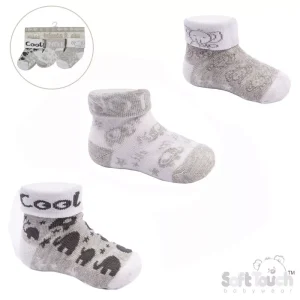 Elephant Motif 3-Pack Ankle Socks – by Soft Touch (6–12 Months)
