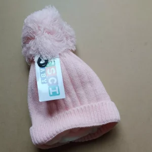 Lined Pom Pom Hat – by Pesci Baby (0–6 Months)