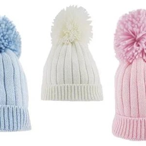 Ribbed Pom Pom Hat – by Pesci Kids (Newborn–12 Months)