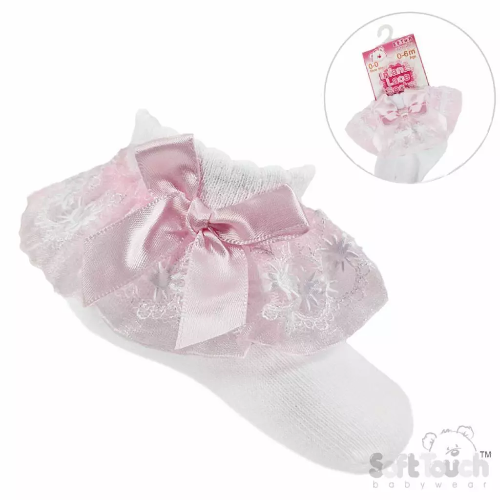 White/Pink Organza & Lace Socks – by Soft Touch (6–18 Months) - Image 2