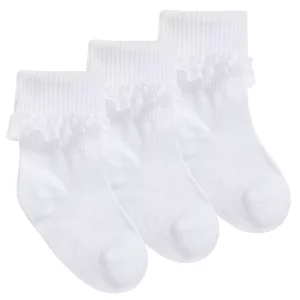 White 3-Pack Lace Trim Socks – by Tick Tock (Size 0.0) LAST ONE‼️