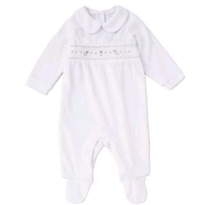 White Sheep Motif Smocked Sleepsuit – by Rock-a-Bye Baby (6–9 Months)