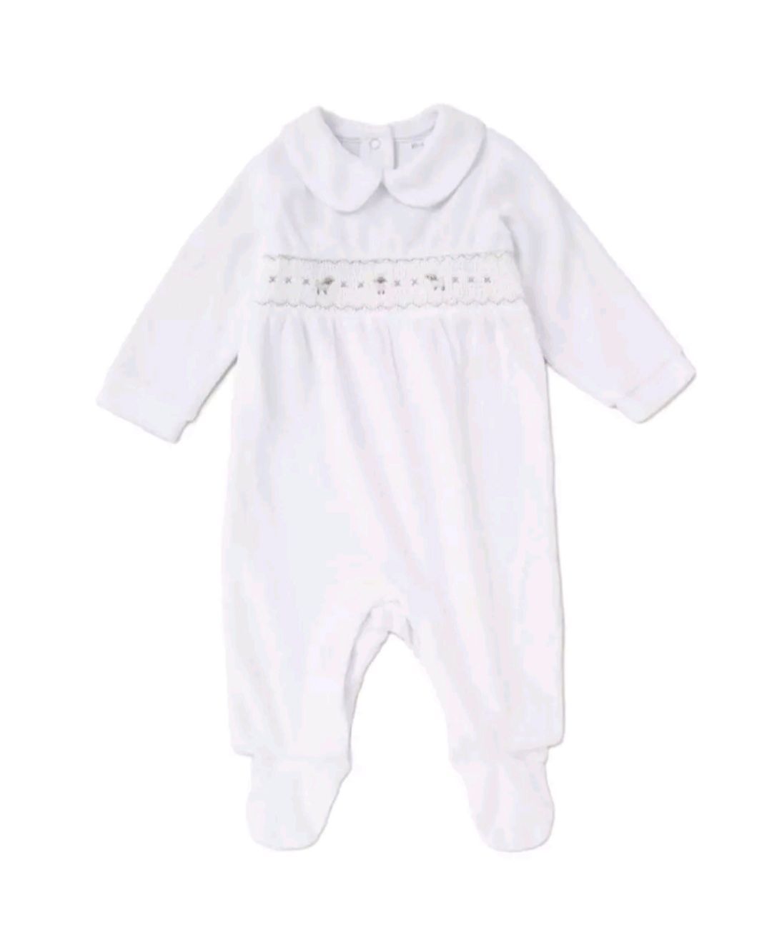 White Sheep Motif Smocked Sleepsuit – by Rock-a-Bye Baby (6–9 Months)