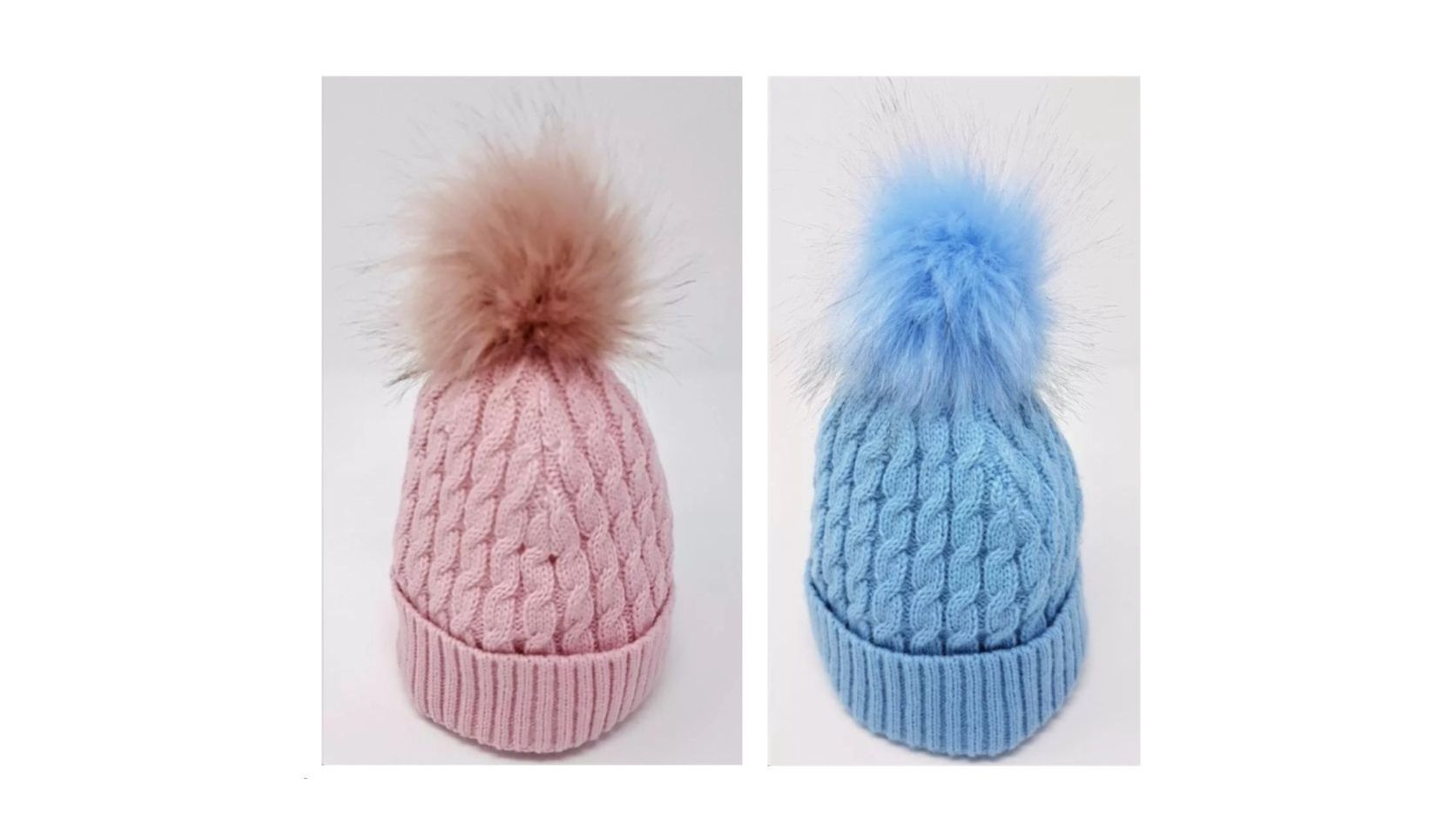 Cable Knit Pom Pom Hats – by Pesci Baby (0–3 Months; 3–6 Months)