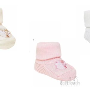 Appliquéd Snail Booties – by Soft Touch (0–6 months)