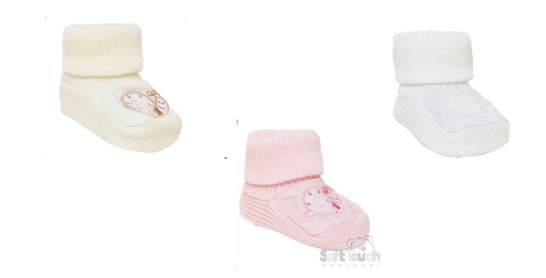 Appliquéd Snail Booties – by Soft Touch (0–6 months)