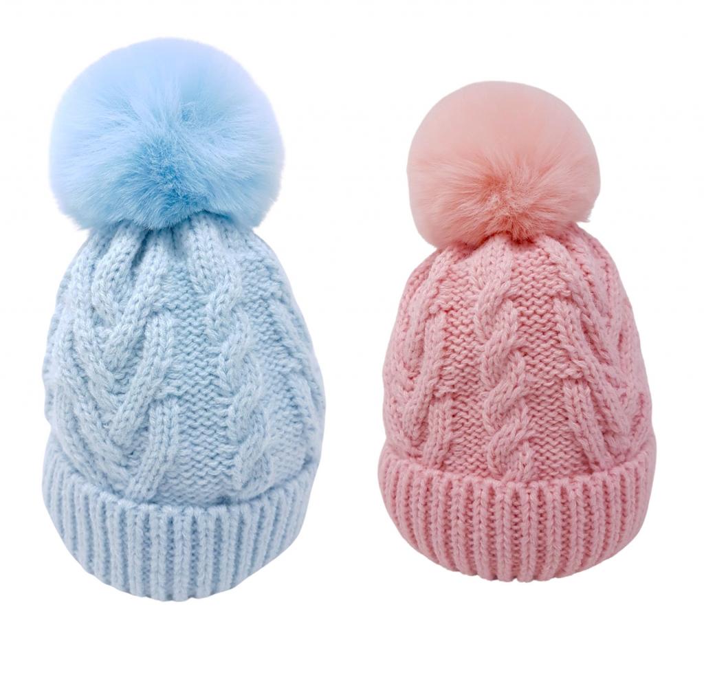 Knitted Pom Pom Hat – by Pesci Kids (0–3 Months) - Image 2