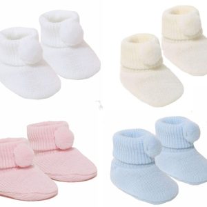 Pom Pom Booties – by Soft Touch (Newborn–3 Months)