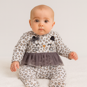 Cheetah Peplum Tulle Sleepsuit – by Lily & Jack (0–9 Months)