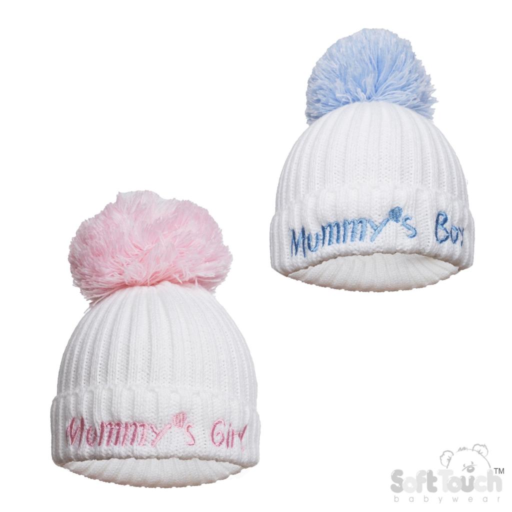 Mummy’s Girl / Boy Ribbed Knit Pom Pom Hat – (Newborn–12 Months) - Image 2