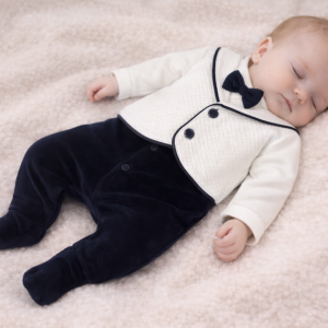 Navy Faux Waistcoat All-in-One – by Nano Baby (0–3 Months)