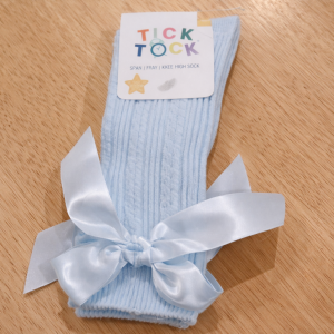 Sky Pelerine Knee-Length Socks with Bow – by Soft Touch (6–12 Months)