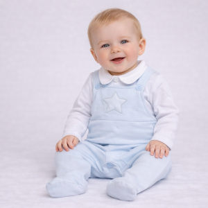 Star Textured Dungaree Set – by Rock-a-Bye Boutique (6–9 Months) LAST ONE‼️