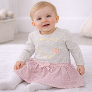 Heart Dress & Tights 2-Piece Set – by Mini Moi (12–18 Months) CLEARANCE‼️