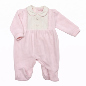 Pink Pin-Tucked Velour All-in-One – by Belle Bambino (3–6 Months)
