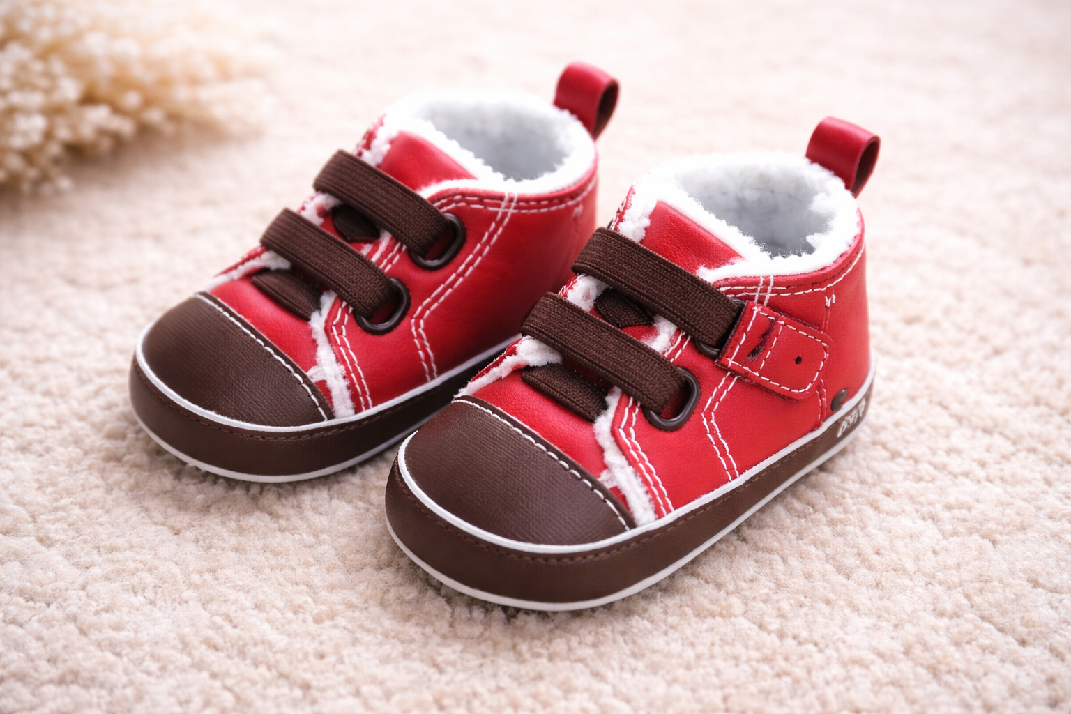 Red Infant Shoes with Warm Lining & Velcro Strap – by Soft Touch (6–12 Months LAST ONE‼️